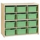 preview thumbnail 1 of 3, Wood Designs Birch 12 Cubby Storage Cabinet with Lime Green Tubs, Kids Montessori Organizers for Classroom, Kindergarten - 30"