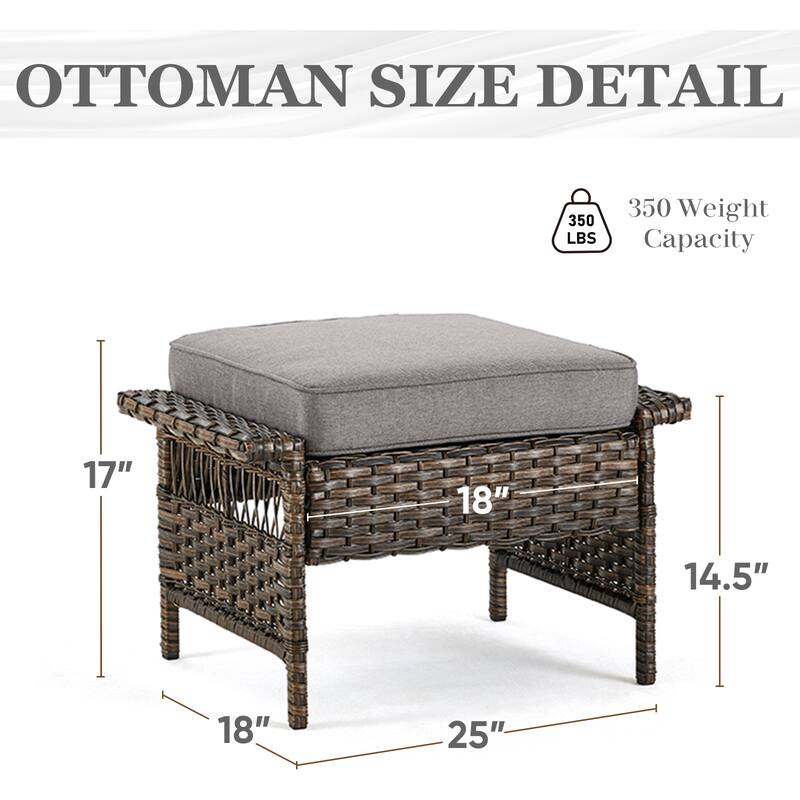 Gymojoy Outdoor Wicker Patio Ottomans Set - 2 Pieces Rattan Footrests