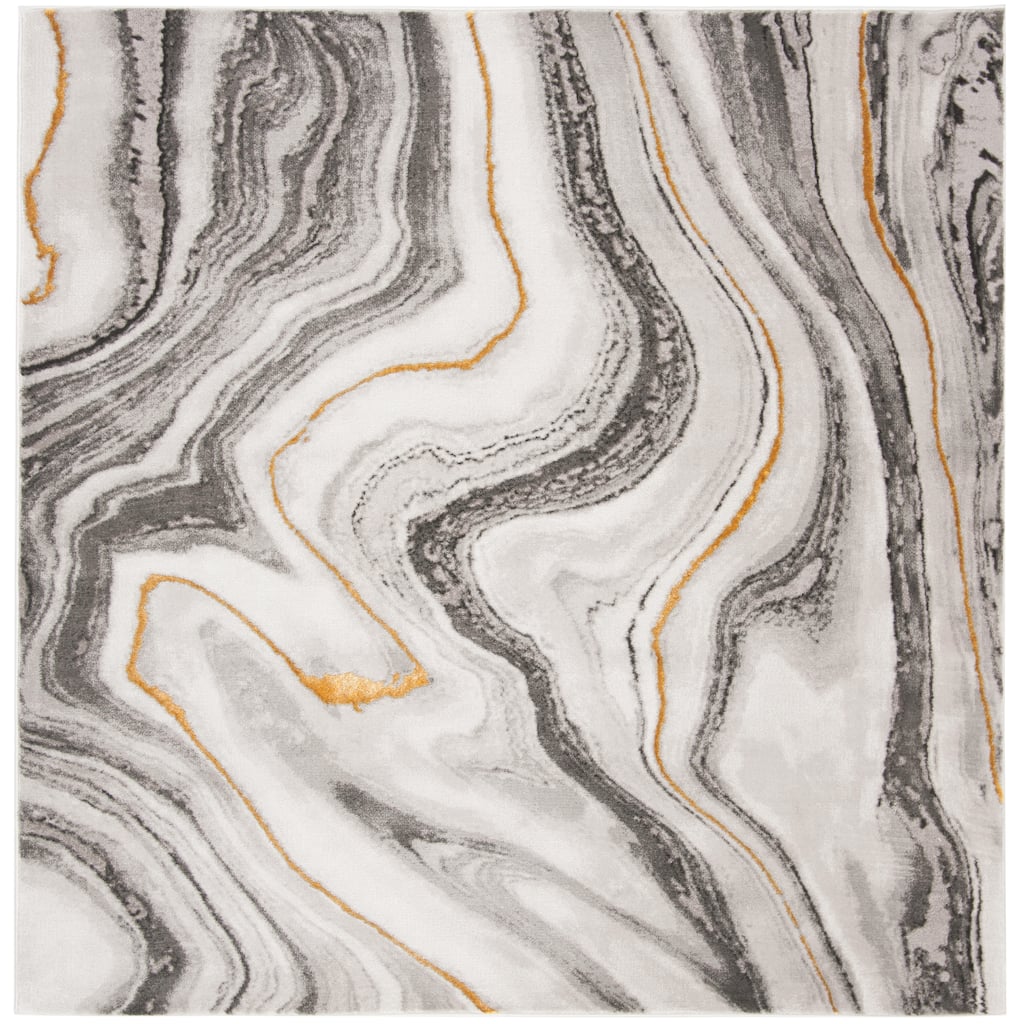 SAFAVIEH Craft Clytie Modern Abstract Marble Pattern Rug - Grey/Gold - 6'7" Square