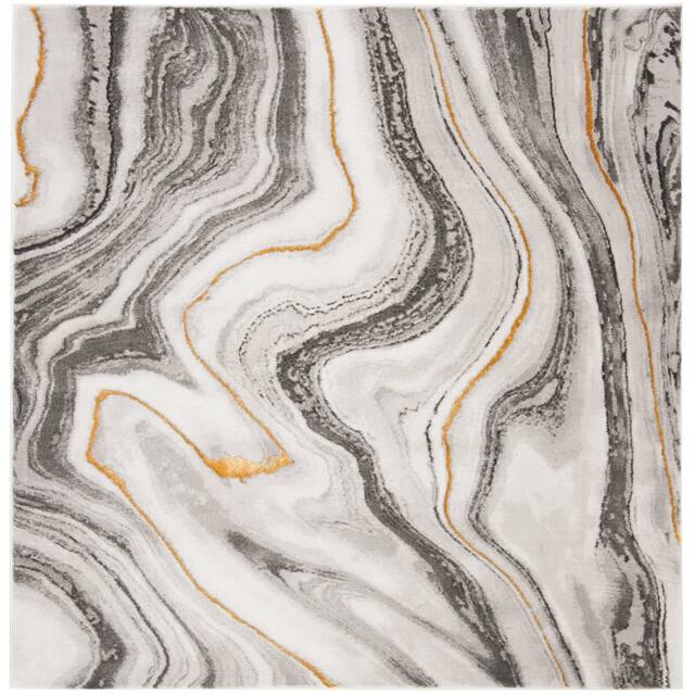 SAFAVIEH Craft Clytie Modern Abstract Marble Pattern Rug - 6'7" x 6'7" Square - Grey/Gold