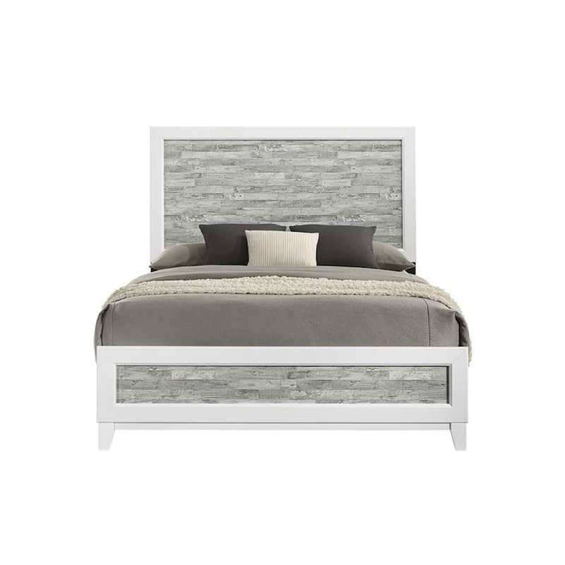 Contemporary Gray & White King Panel Bed with Tall Headboard & Footboard - White+gray