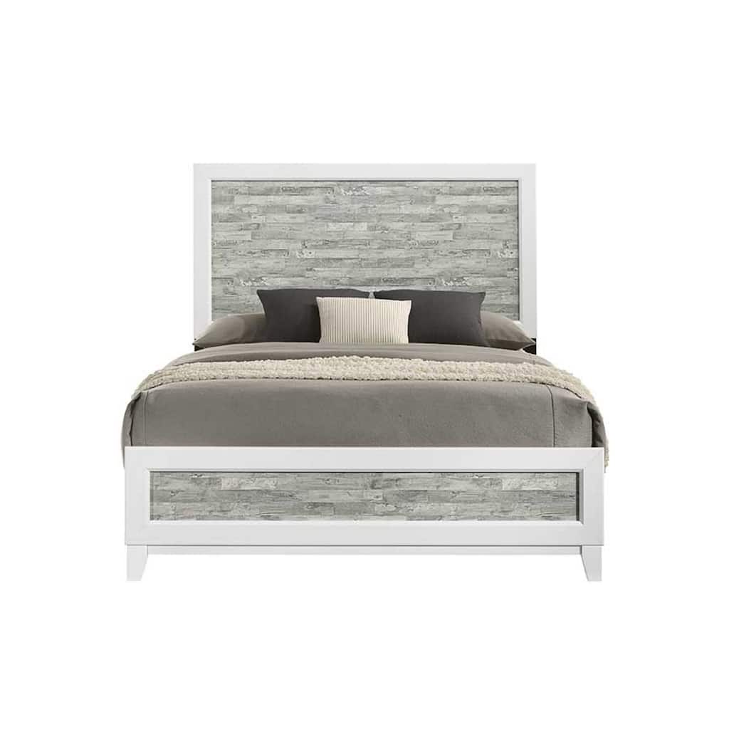 Modern Queen Panel Bed in Gray & White Finish with Tall Headboard