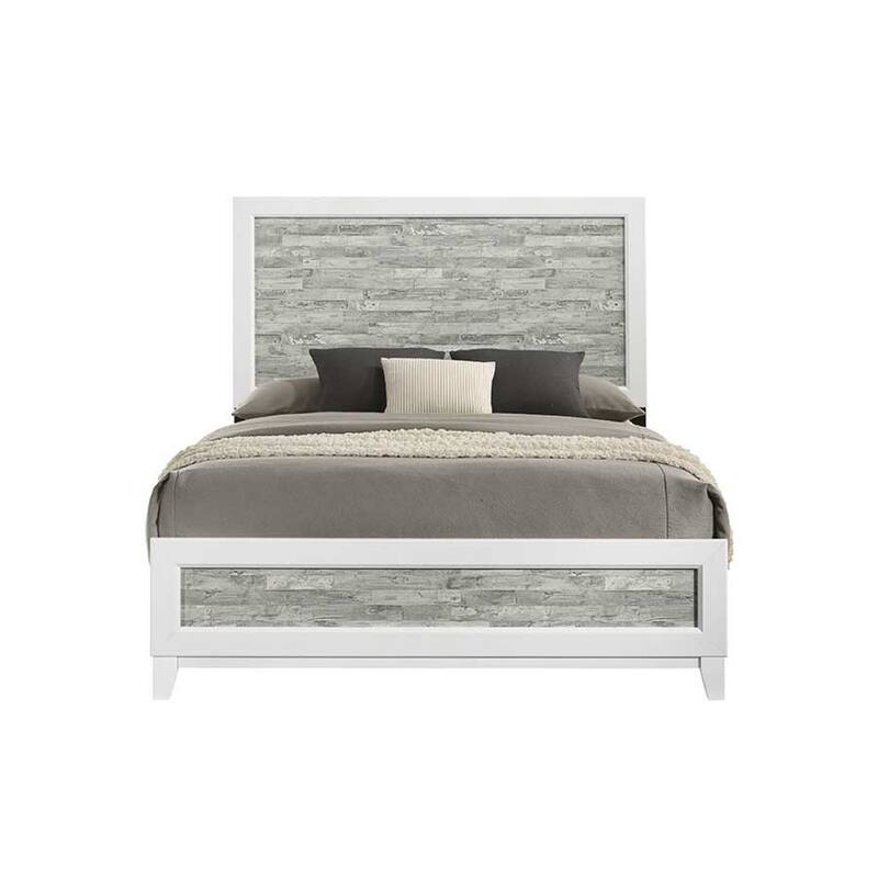 Queen Size Wooden Panel Bed with Tall Headboard and Two-Tone Finish - White+gray