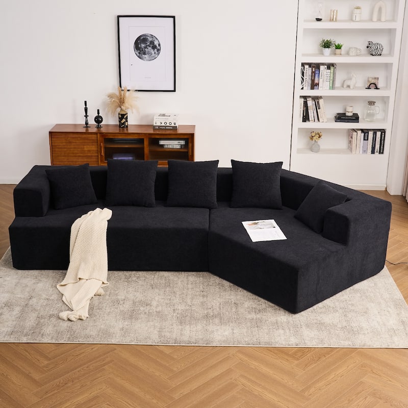 Deep Seat Modern Memory Foam Sofa with Chenille Fabric - Black