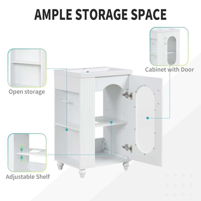 Roomfitters 20" Bathroom Vanity with Sink Cabinet with Two-Tier Shelf Adjustable Shelf Solid Wood and MDF Frame