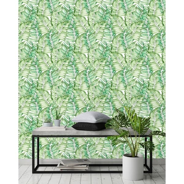 Watercolor Palm Leaves Peel and Stick Wallpaper - Bed Bath & Beyond ...