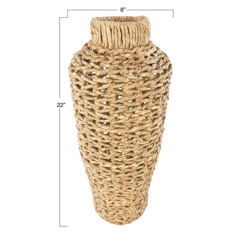 22"H Handwoven Water Hyacinth & Rattan Floor Vase