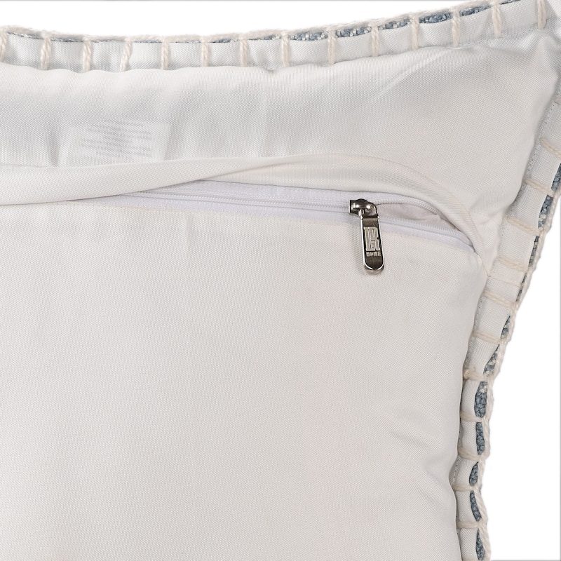 Sevita Hand-Woven Light Blue/Ivory Plaid Polyester Indoor/Outdoor Throw Pillow