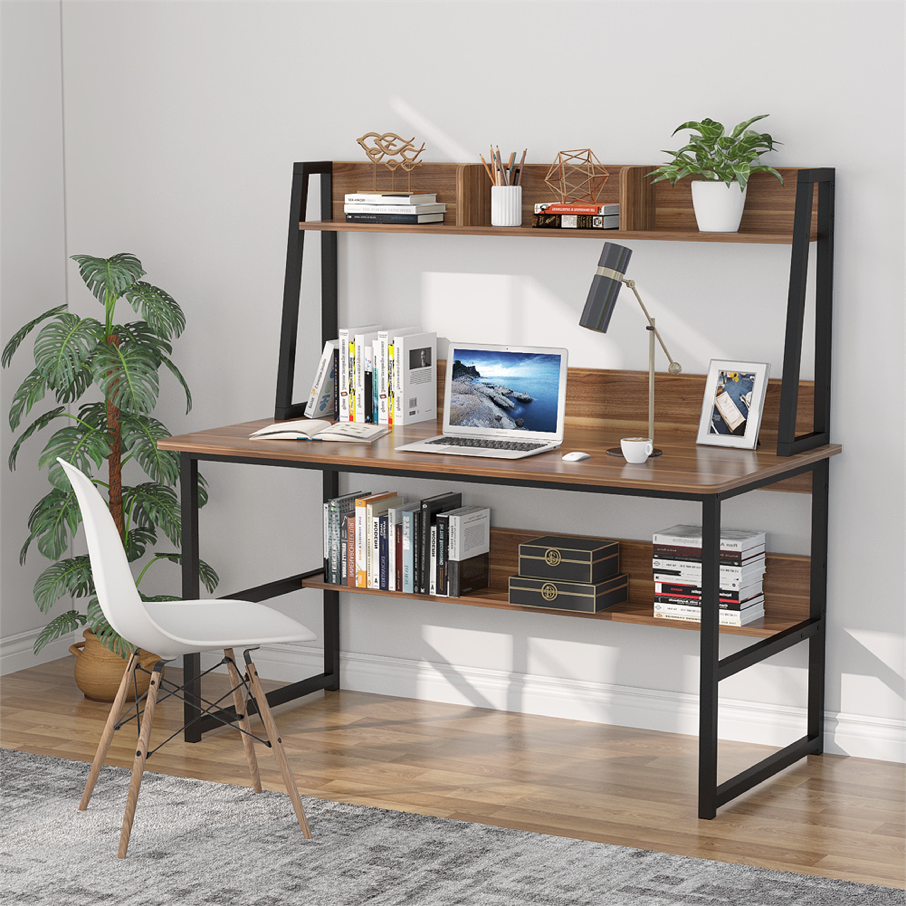 Computer Desk with File Drawer and Storage Shelves, Industrial Home Office  Desk with Hutch - On Sale - Bed Bath & Beyond - 33457731