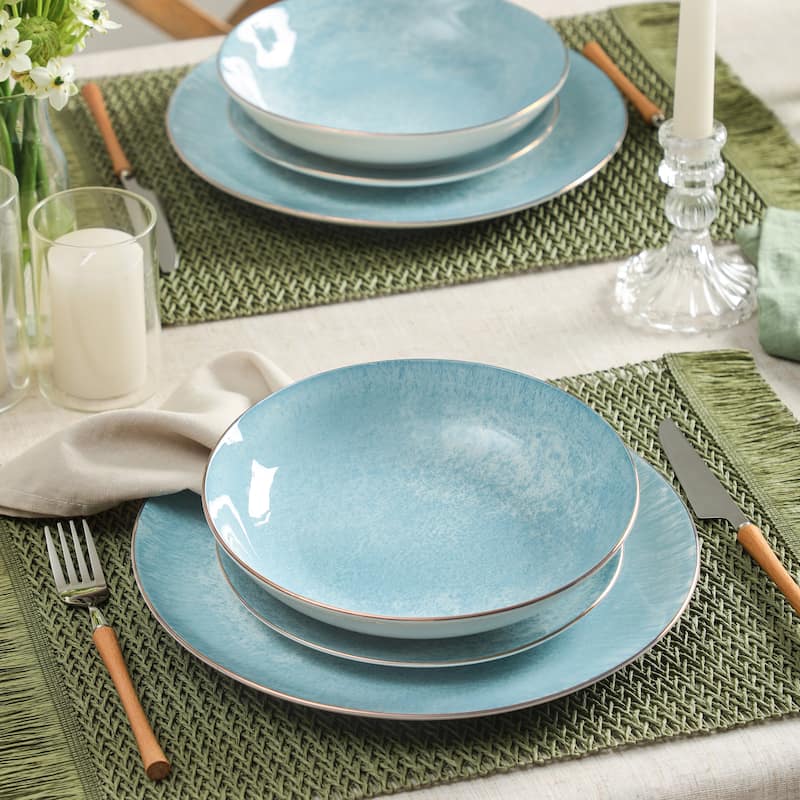 Christian Siriano Onyx Porcelain Dinnerware Set - Blue and Gold - 24 Piece