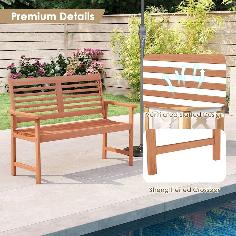 Costway Patio Solid Wood Loveseat with Inclined Backrest & Slatted - See Details