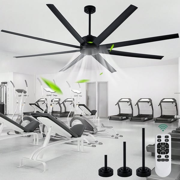 slide 2 of 3, Cusp Barn 84 Inch Large Black Ceiling Fan Without Light, Industrial 8 Blades Quiet DC Motor Indoor/Outdoor Ceiling Fans for Gym Black