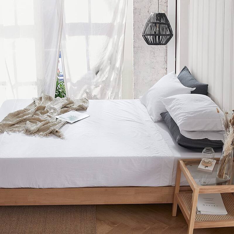 Terra é Pais - Stonewash 100% Cotton Sheet Set - White - Queen - White