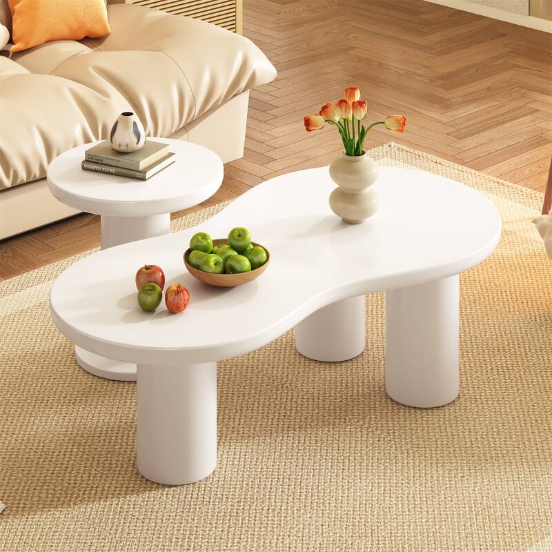 Easy Assembly Nesting Coffee Table Set of 2 - White