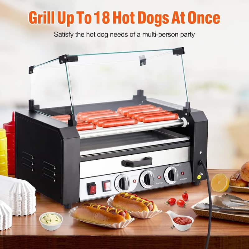 Hot Dog Roller with Warming Drawer, Stainless Steel Sausage Grill