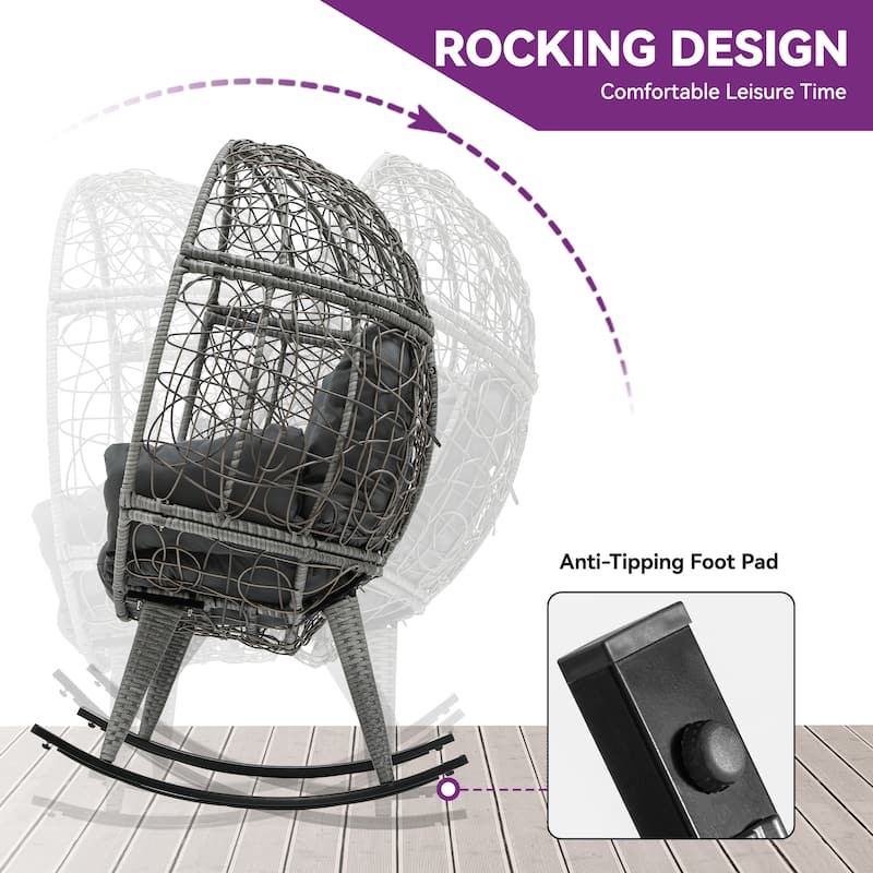 Moasis Cushioned Egg Chair with Rocker, PE Wicker