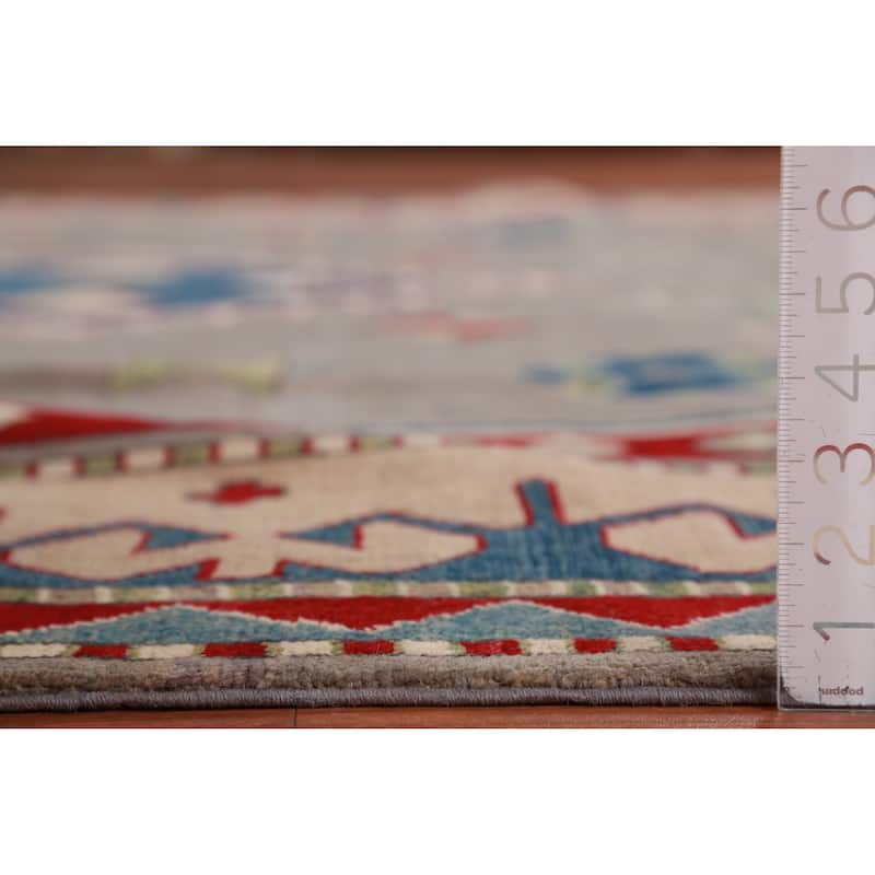 Hand Knotted Oriental 100% Wool Carpet Traditional Geometric Greys & Charcoal Kazak Area Rug - 9' 6'' X 7' 9''