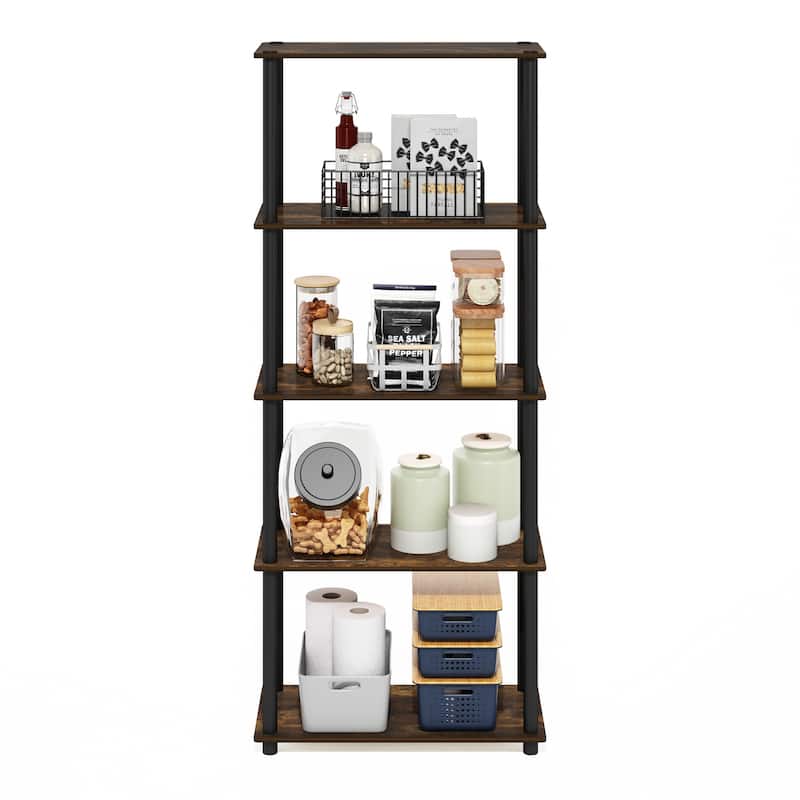 5 Tiers Wood Household Shelving Unit in Pine/Black (23.6 in. W x 57.4 in. H x 11.6 in. D) - 23.6