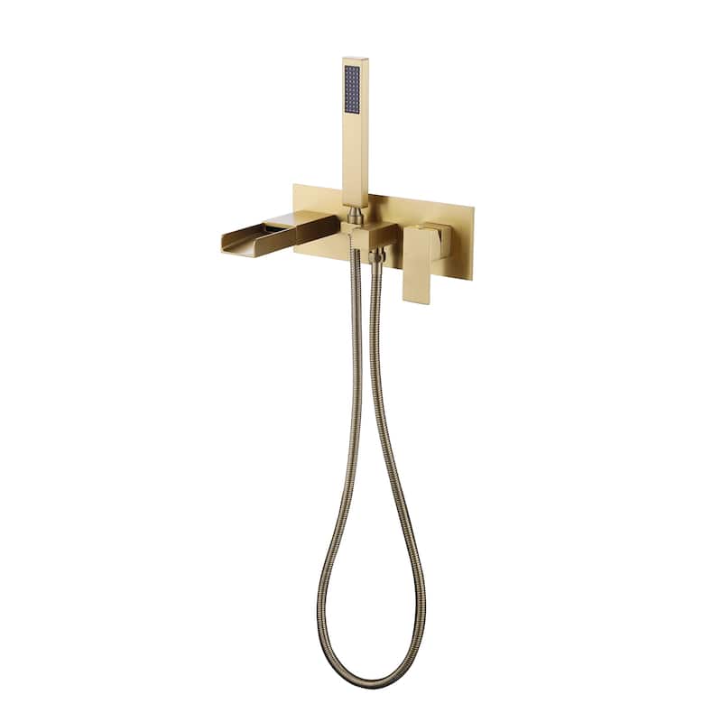 Solid Brass Wall Mounted Roman Tub Faucet with Hand Shower - Brushed Gold