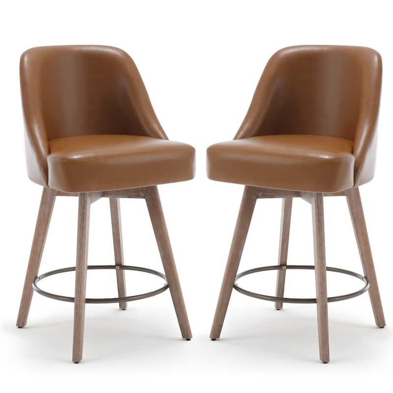 26" Upholstered Counter Height Swivel Bar Stool, Counter Stools with Solid Wood Legs - 39.37"H x 22.44"D x 21.65"W