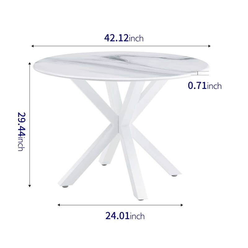 Round Dining Table for 4-6 People, Kitchen Dining Table with MDF Table Top & Metal Cross Legs, Mid-Century Leisure Coffee Table