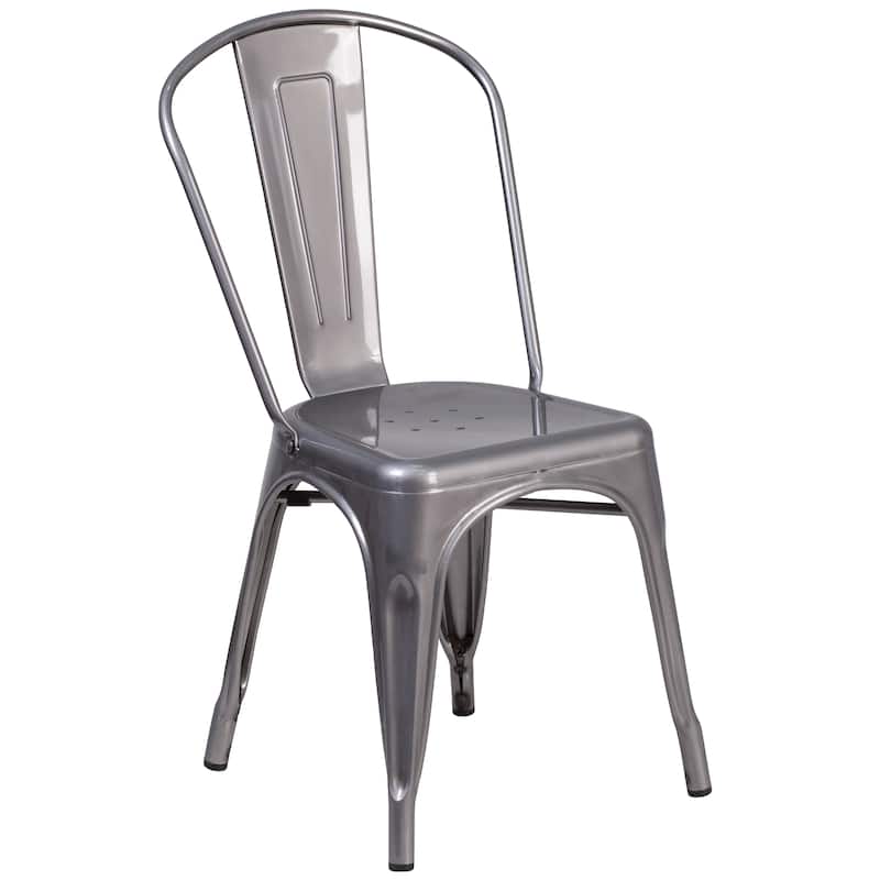 4 Pack Clear Coated Metal Indoor Stackable Chair - 17.75"W x 21"D x 33.5"H - 17.75"W x 21"D x 33.5"H