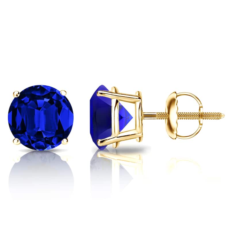 Auriya 14k Gold Lab Grown Gemstone Blue Sapphire Stud Earrings Round 0.25 to 5.00 ct. tw. 4-Prong Basket Screw-Back - 0.90ct tgw. - Yellow