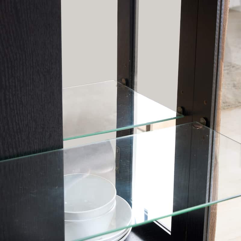 Curio Cabinet with Tempered Glass Doors, Lighted Display Cabinet with Mirrored Back Panel & Adjustable Shelves