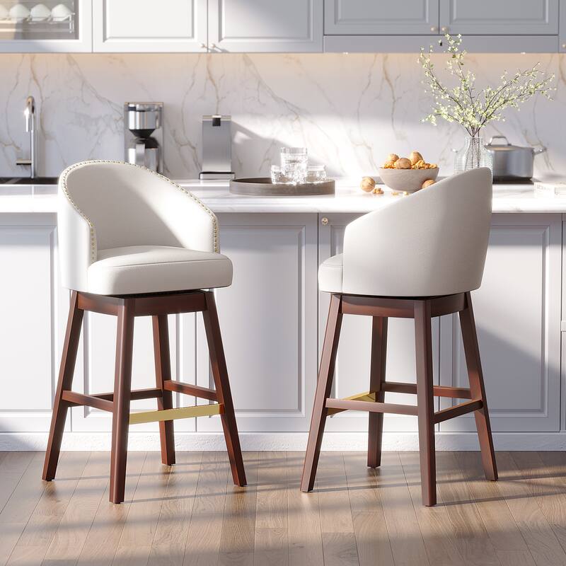 26.4"/31.9"H Height Upholstered Solid Wood Swivel Bar Stools