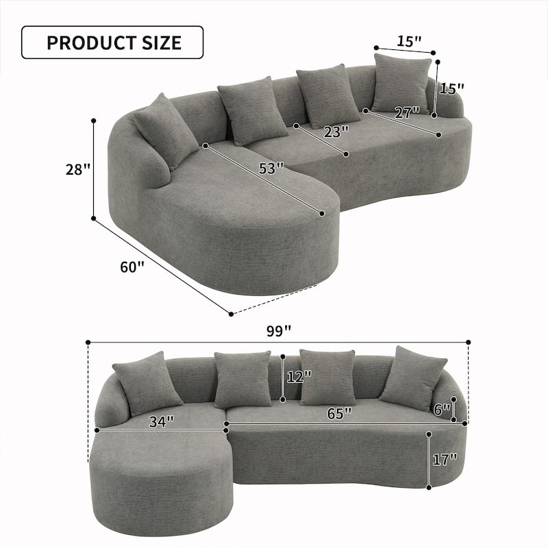 98.4" Chenille L-Shaped 3-Seater Sofa with Chaise Lounge and 4 Pillows