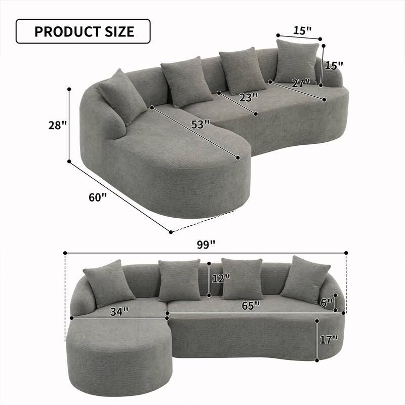98.4" Chenille L-Shaped Sectional Sofa with Chaise & Pillows