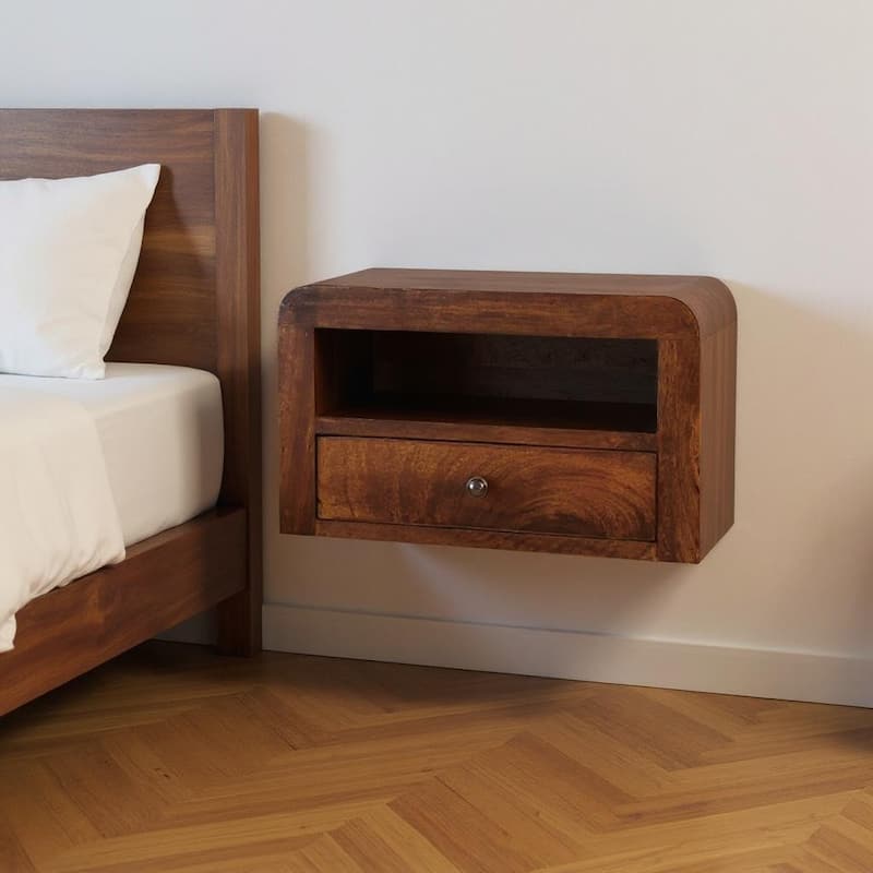 HomeRoots 18" Chestnut Solid Wood One Drawer Floating Nightstand - Chestnut - 1-drawer