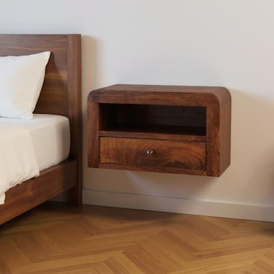 HomeRoots 18" Chestnut Solid Wood One Drawer Floating Nightstand