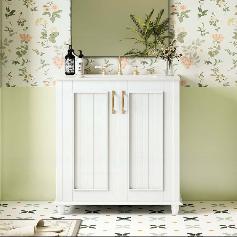 30 Inch Freestanding Bathroom Vanity with Ceramic Sink,Hidden Drawer,for Enhanced Storage and Durability