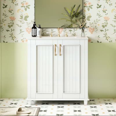 30 Inch Freestanding Bathroom Vanity with Ceramic Sink,Hidden Drawer,for Enhanced Storage and Durability
