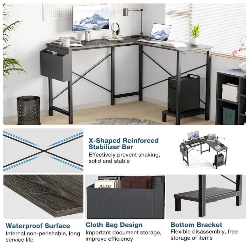 49-inch L-Shaped Computer Office Desk with Storage