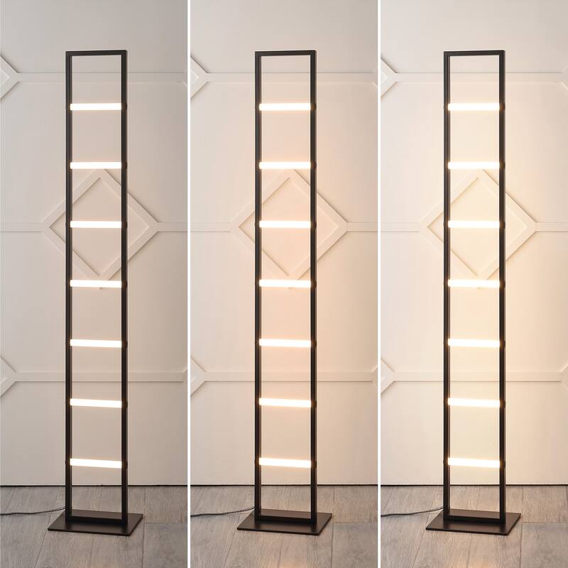 Vivian 59.3" Minimalist Modern Iron Ladder Dimmable Integrated LED Floor Lamp, Black, by JONATHAN Y