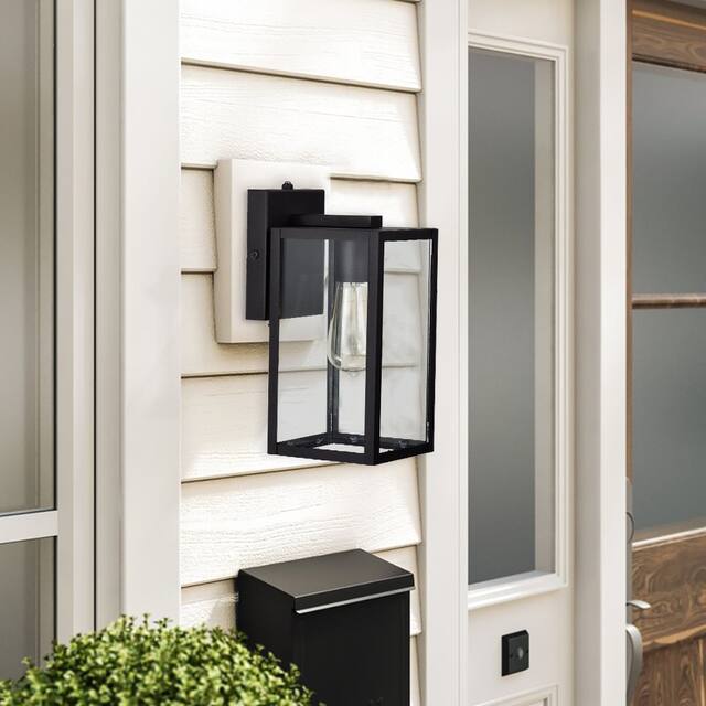 Black Plug-in Outdoor Wall Lantern Sconce Porch Light With Clear Glass