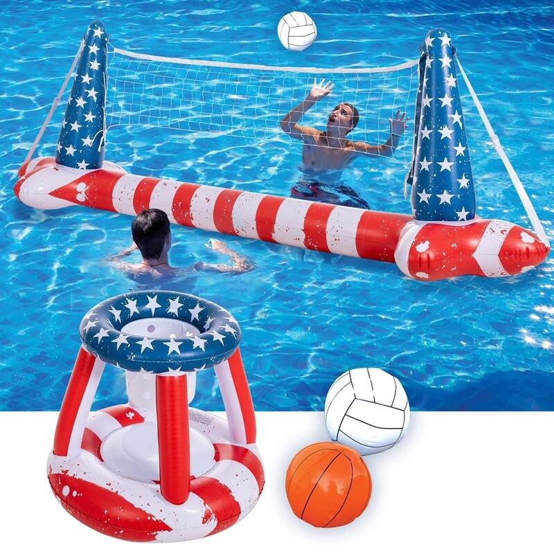 Syncfun 105" Inflatable Pool Float Set American Flag Volleyball Net