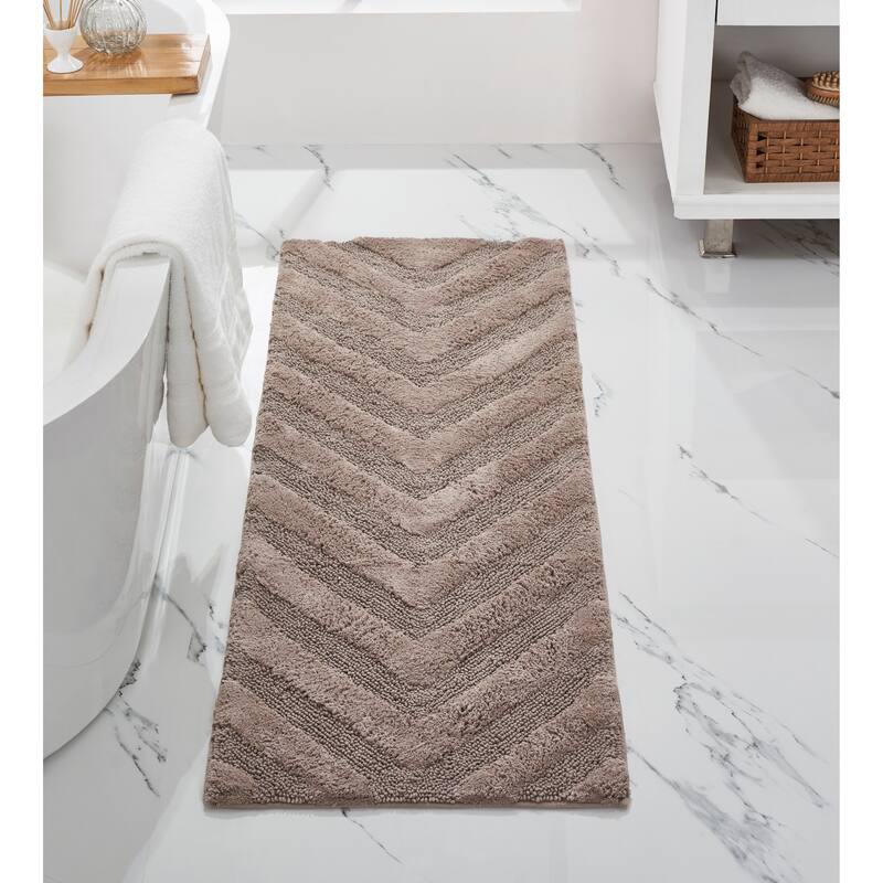 Better Trends Hugo Collection 100% Cotton Tufted Bath Rugs with Chevron Patterns, High Absorbency, Anti-Skid, Easy to Clean - 20" x 60" Runner - Gray