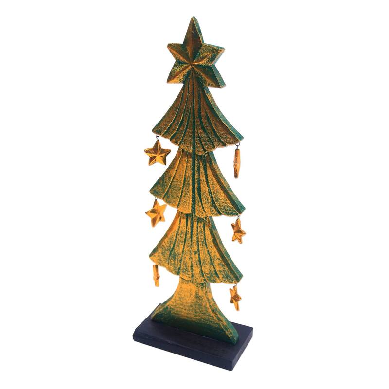 Novica Handmade Starry Christmas Tree Wood Tabletop Decor - Green - 16.5" H x 5.5" W x 2.8" D