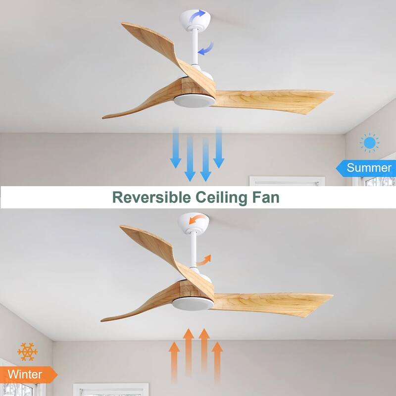 3 Solid Wood Blade Propeller Ceiling Fan / 52 Inch Ceiling Fan Without Light / 6 Speed Reversible DC Motor Ceiling Fan