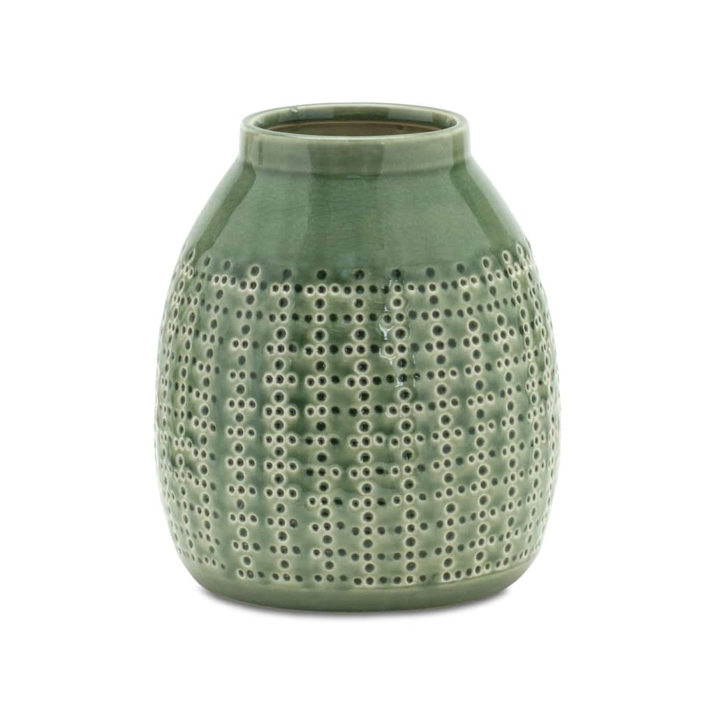 Punched Dimple Terra Cotta Vase - 8" - Green
