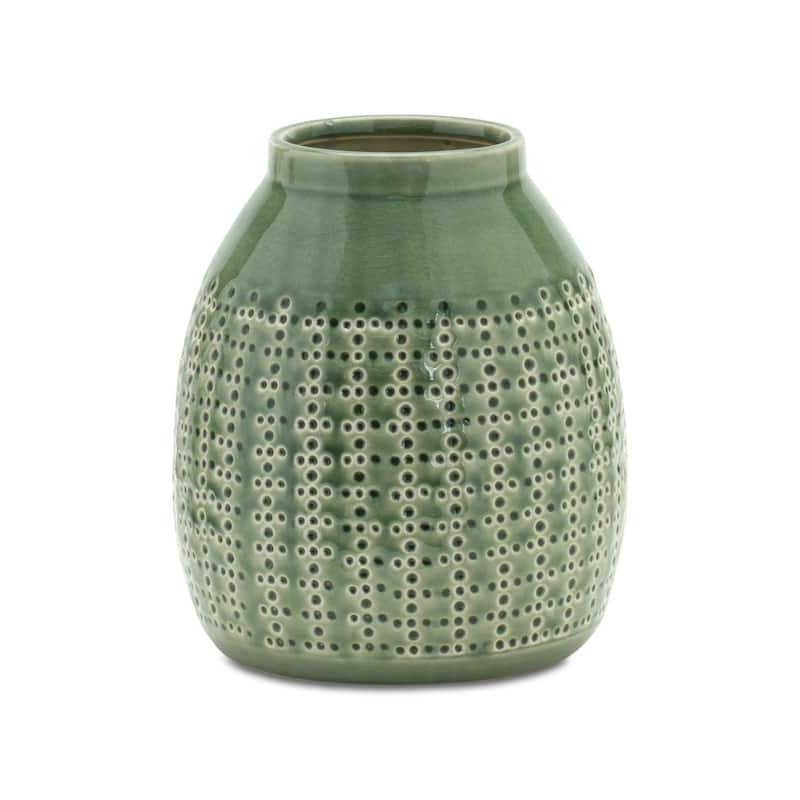 Punched Dimple Terra Cotta Vase - 8" - Green
