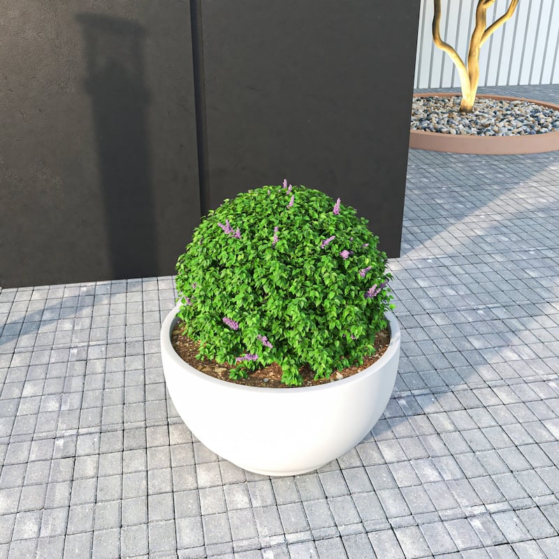 Grove Modern Round Fiberstone and MgO Clay Plant Pot with Drainage Holes for Indoor & Outdoor Home Office Yard Patio Decor