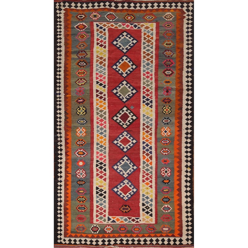 Kilim Qashqai Persian Vintage Rug Flatweave Tribal Wool Carpet - 5'2" X 9'10"