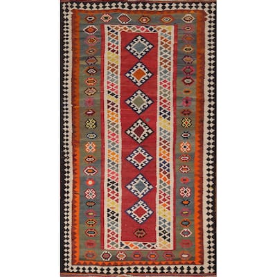 Kilim Qashqai Persian Vintage Rug Flatweave Tribal Wool Carpet - 5'2" X 9'10"