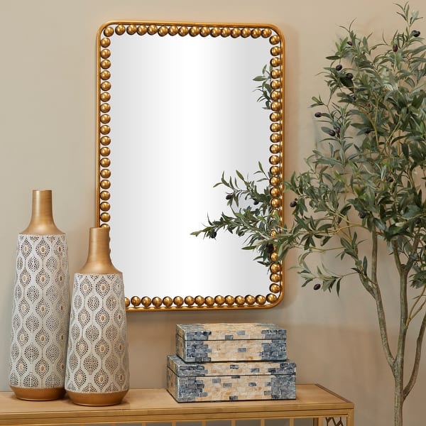 slide 2 of 11, CosmoLiving by Cosmopolitan Dark Gray, Gold or Silver Metal Round Beaded Room Wall Mirror Gold - 24"W, 36"H