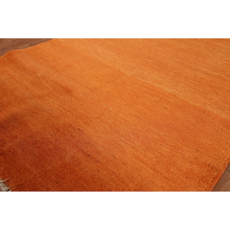 Modern Orange Gabbeh Oriental Rug Hand-Knotted Wool Carpet - 3'1" x 4'8"