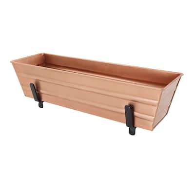 Achla Designs Small Galvanized Steel Flower Box Planter With Brackets for 2 x 4 Railings, 22 Inch Wide